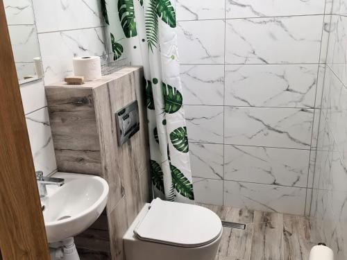 a bathroom with a toilet and a sink at New holiday apartment in Mrze yno in Mrzeżyno