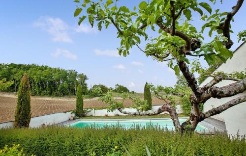 une piscine dans un jardin avec un arbre dans l'établissement Les Charmes, à Saint-Cibard