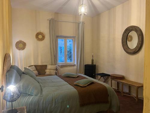 a bedroom with a large bed with a window at SCI Domaine Saint Martin le grand in Béziers