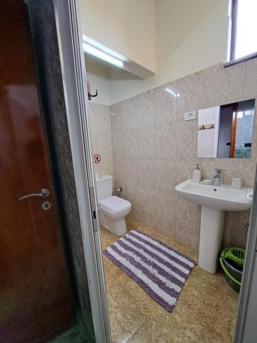 a bathroom with a toilet and a sink at The house of dreams 2 in Shkodër