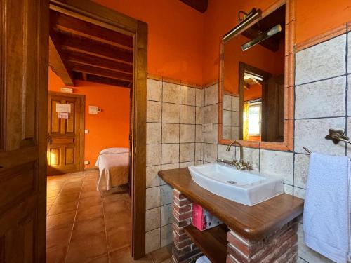 uma casa de banho com um lavatório e um espelho em Casa Rural La Socarrena em Luzmela
