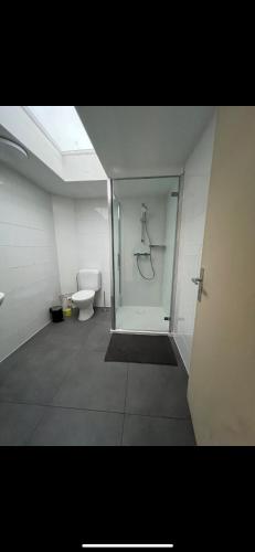 bagno con doccia e servizi igienici. di Cosy house a Waterloo