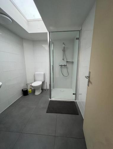 bagno con doccia e servizi igienici. di Cosy house a Waterloo