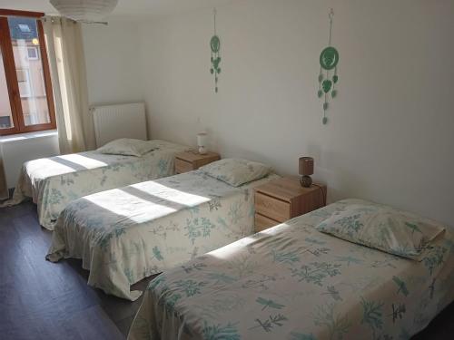 a bedroom with two beds and a window at "Chez la Joe" in Thélonne