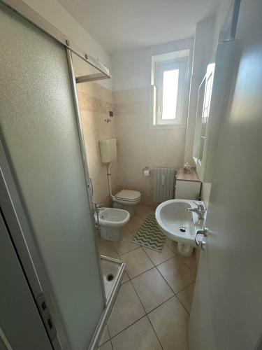 a bathroom with a shower and a toilet and a sink at B&B Civico 36 in Tirano