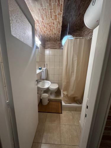 een badkamer met een toilet en een wastafel bij The cave in Athene