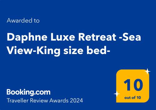 ein Screenshot eines gelben Schildes, das dapine wie Rückzugsort mit Kingsize-Bett und Meerblick liest in der Unterkunft Daphne Luxe Retreat -Sea View-King size bed- in Supetar