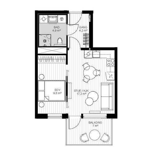 a plan of the floor of a house at Demims Apartments Lorenskog -- 15mins from Oslo city centre in Lorenskog