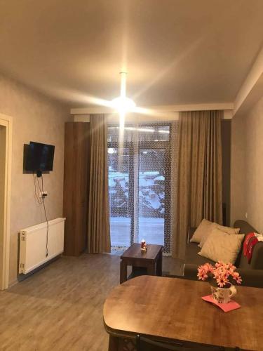 a living room with a couch and a table at bakuriani didveli rezidensi G6 in Borjomi