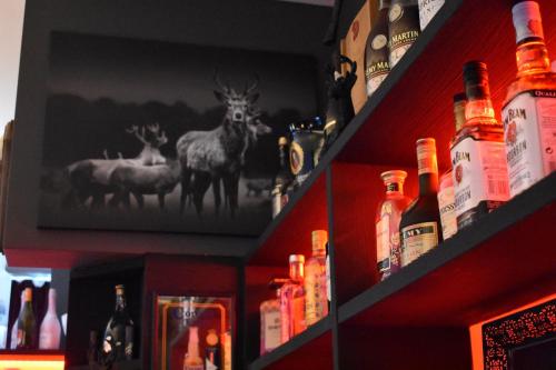 a bar with bottles of alcohol on the shelves at Hotel Jägerhof Wörthersee - Only Adults Official Partner Amoria Spa in Krumpendorf am Wörthersee