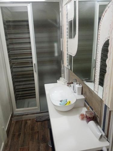 a bathroom with a white sink and a mirror at La Casetta Di Anna in Castel Lagopesole