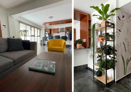 a living room and a living room with a couch at Great apartment in the heart of Coyoacan in Mexico City