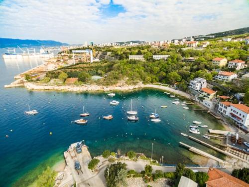 Zoran Vukusic Apartment في كوسترينا: اطلالة جوية على ميناء مع قوارب في الماء