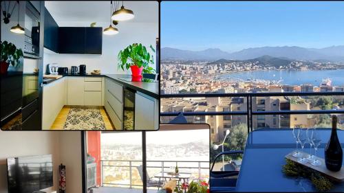 un collage de photos d'une cuisine avec vue dans l'établissement Bella vista, à Ajaccio