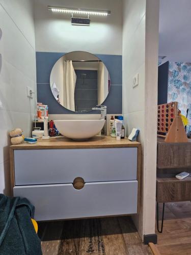 une salle de bain avec un lavabo et un miroir dans l'établissement La villa DOLCE, à Le Bouscat