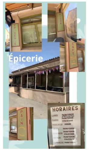 un collage d'images d'un bâtiment avec un panneau dans l'établissement Love Appart Balnéo Jacuzzi Romantique Insolite, à Le Barroux