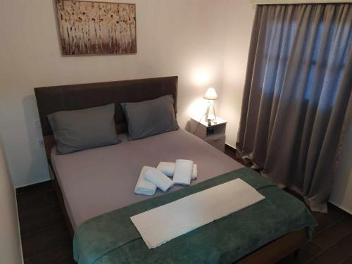 納弗帕克托斯的住宿－Nafpaktos beach Apartment，一间卧室配有一张床,上面有两条毛巾