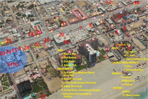 a map of a city with cities on it at Lovely 1 downtown studio in Rosarito