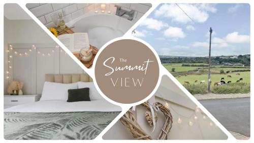 a collage of pictures of a bedroom with a bed at Panoramic Sunset Views - Free Parking & Sleeps 5 in Heywood