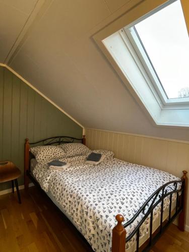 - une chambre avec un lit et une lucarne dans l'établissement Bakkebo Rampestreken, à Åndalsnes