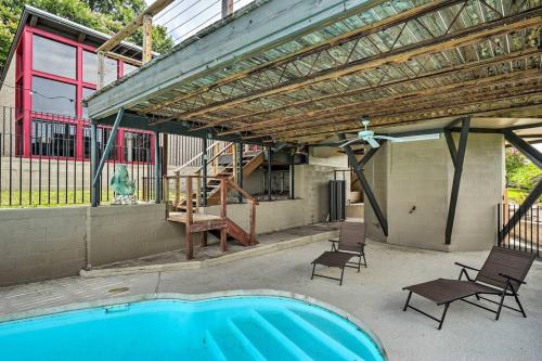 an outdoor patio with awning and a swimming pool at Heated Pool With View~The Lookout At Bryce Canyon in Del Rio