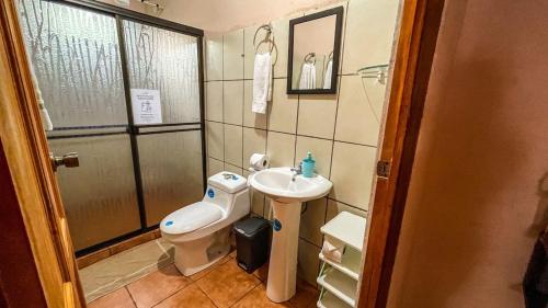 ein kleines Bad mit WC und Waschbecken in der Unterkunft Casa Euphonia Monteverde in Monteverde Costa Rica