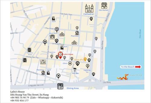 a map showing the location of a hotel at LaDa's House in Danang