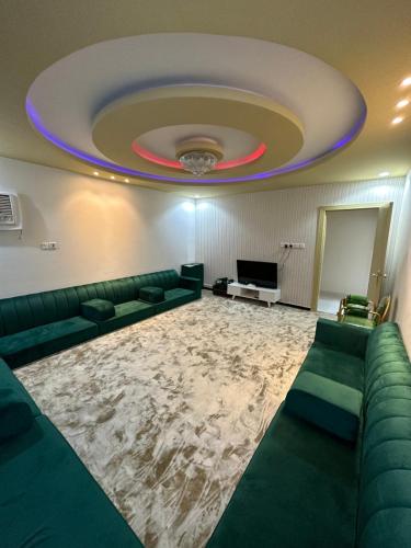 sala de estar con sofá y techo en شاليه هاشتاق الودي, en Al Wudayy