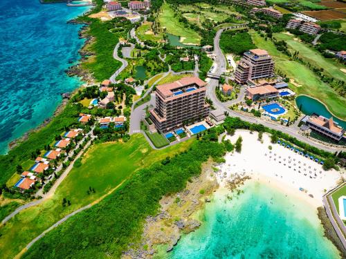 an aerial view of a resort next to the ocean at Hotel Shigira Mirage Beach Front in Miyako Island