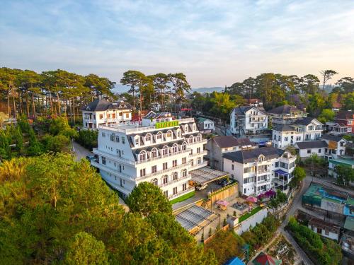 an aerial view of a city with buildings at Tala Dalat Hotel in Da Lat