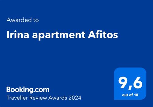 a blue rectangle with the words infina appointment affirs at Irina apartment Afitos in Afitos