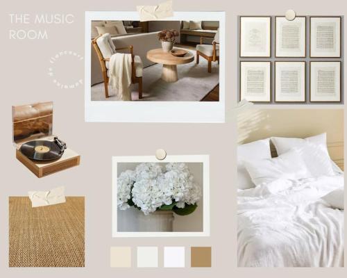 a collage of pictures of a bedroom with a bed and flowers at Le Domaine de Flancourt, entre Paris et Deauville 