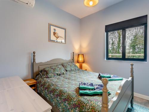um quarto com uma cama e uma janela em Bluebell Annexe em Sandy