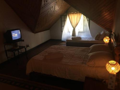 a bedroom with a large bed and a television at le fumoir de l' artisan Guest house in Antananarivo