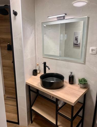 a bathroom with a sink and a mirror at Apartment Jasna in Jasenak