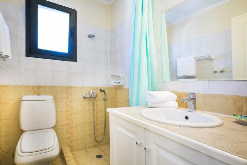 ein Bad mit einem WC, einem Waschbecken und einer Dusche in der Unterkunft Xenia Villa in Argostoli