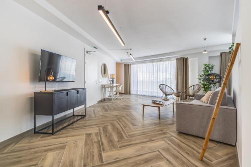 グジラにあるBrand new elegantly furnished studio apt in Gziraのソファとテレビのあるリビングルーム