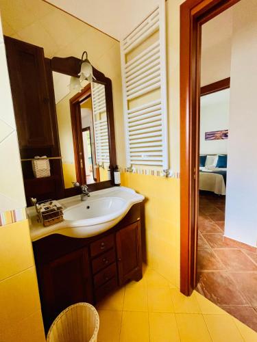 a bathroom with a sink and a mirror at Torre Bianca Bisceglie B&B vicino al mare in Bisceglie