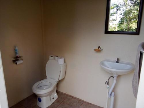 a bathroom with a toilet and a sink at Volcano Tenorio Glamping Ranch - 3 Tents in Rio Celeste