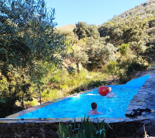 a man in a swimming pool with a ball at Hideaway @ The Orchard in Alcudia de Monteagud