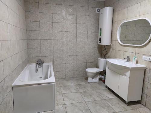 a bathroom with a sink and a toilet at Будинок де є басейн та дві бесідки in Kyiv
