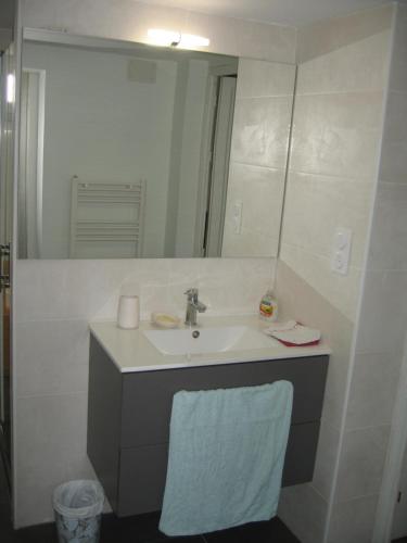 a bathroom with a sink and a mirror at Helen's Home in Bergerac