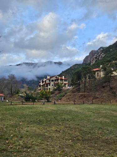 a house on top of a hill with a field at Muntenia Inn Apartments and Suites in Kalavrita