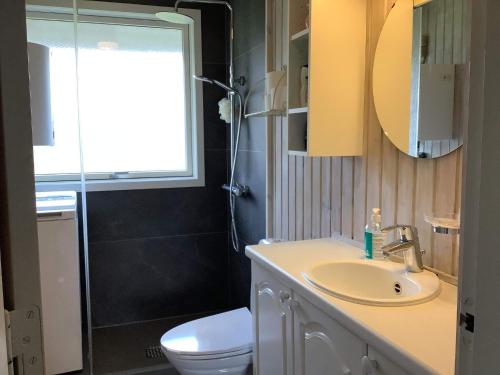 bagno con lavandino, servizi igienici e finestra di Holiday home Roslev XXXV a Roslev