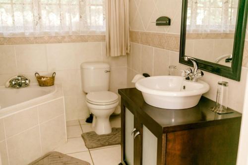 a bathroom with a sink and a toilet and a tub at Thatchings Bed and Breakfast in Nottingham Road