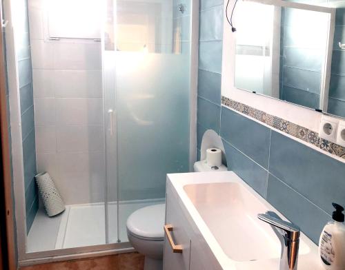 a bathroom with a shower and a sink and a toilet at ALOJAMIENTO NO ACTIVo in Moclín