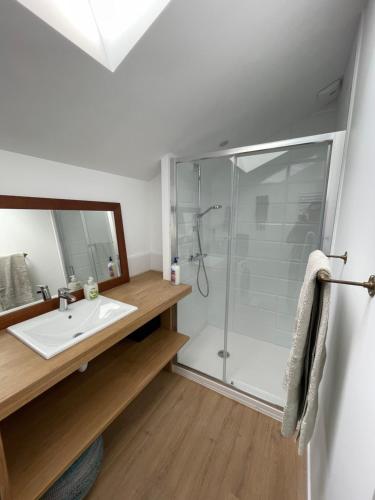 a bathroom with a shower and a sink at Samui in Capbreton