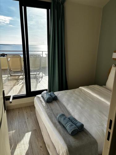 een slaapkamer met een bed en uitzicht op de oceaan bij Villa Francia Cannes in Cannes