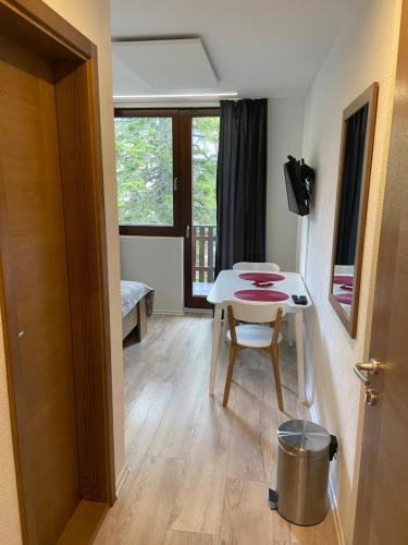 une pièce avec une table, une chaise et une fenêtre dans l'établissement MONTANA, à Jahorina