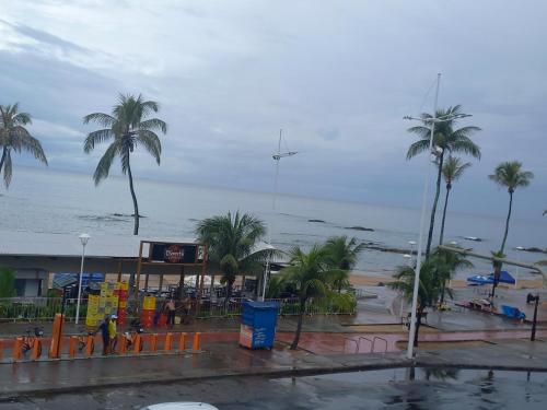 widok na plażę z palmami i ocean w obiekcie Hotel Itapuã Al Mare w mieście Salvador